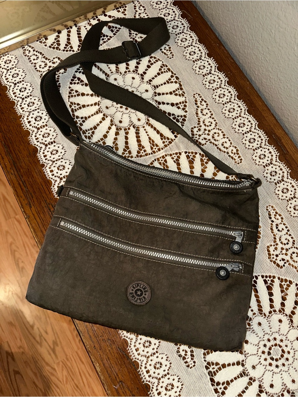 Kipling Dark Brown Crossbody Bag with Dual Front Zips
